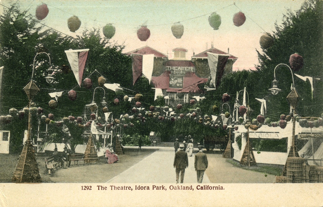 Postcard of Idora Park, featuring the theater.